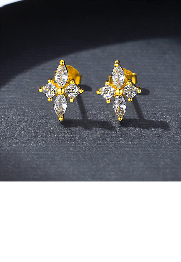 925 Sterling Silver Plated Gold Simple Personality Geometric Rhombus Stud Earrings with Cubic Zirconia - Luxurious Look