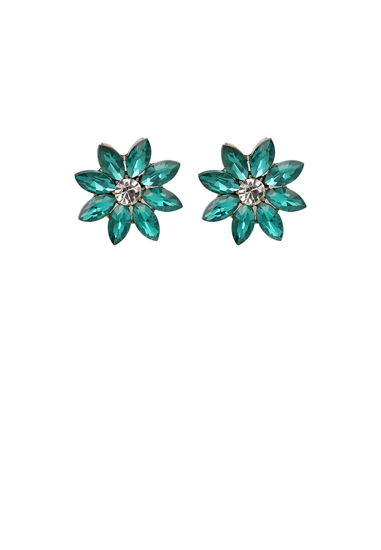 Simple and Fashion Plated Gold Flower Stud Earrings with Green Cubic Zirconia - Luxurious Look