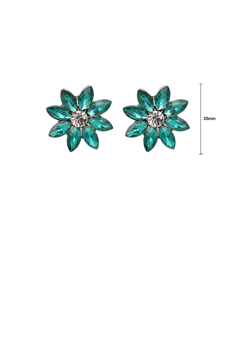 Simple and Fashion Plated Gold Flower Stud Earrings with Green Cubic Zirconia - Luxurious Look