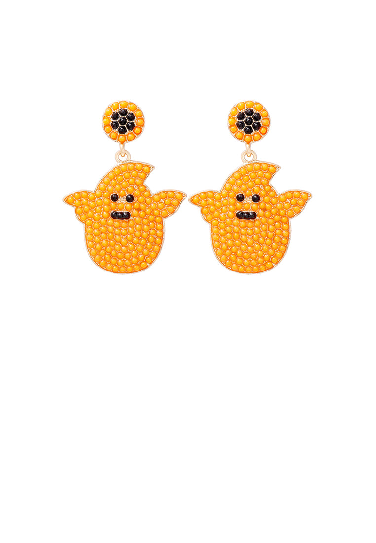 Fashion and Creative Plated Gold Halloween Ghost Earrings with Orange Imitation Pearls