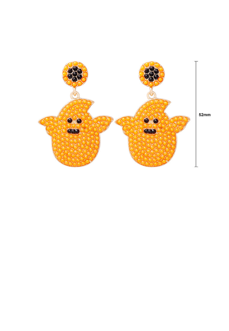 Fashion and Creative Plated Gold Halloween Ghost Earrings with Orange Imitation Pearls