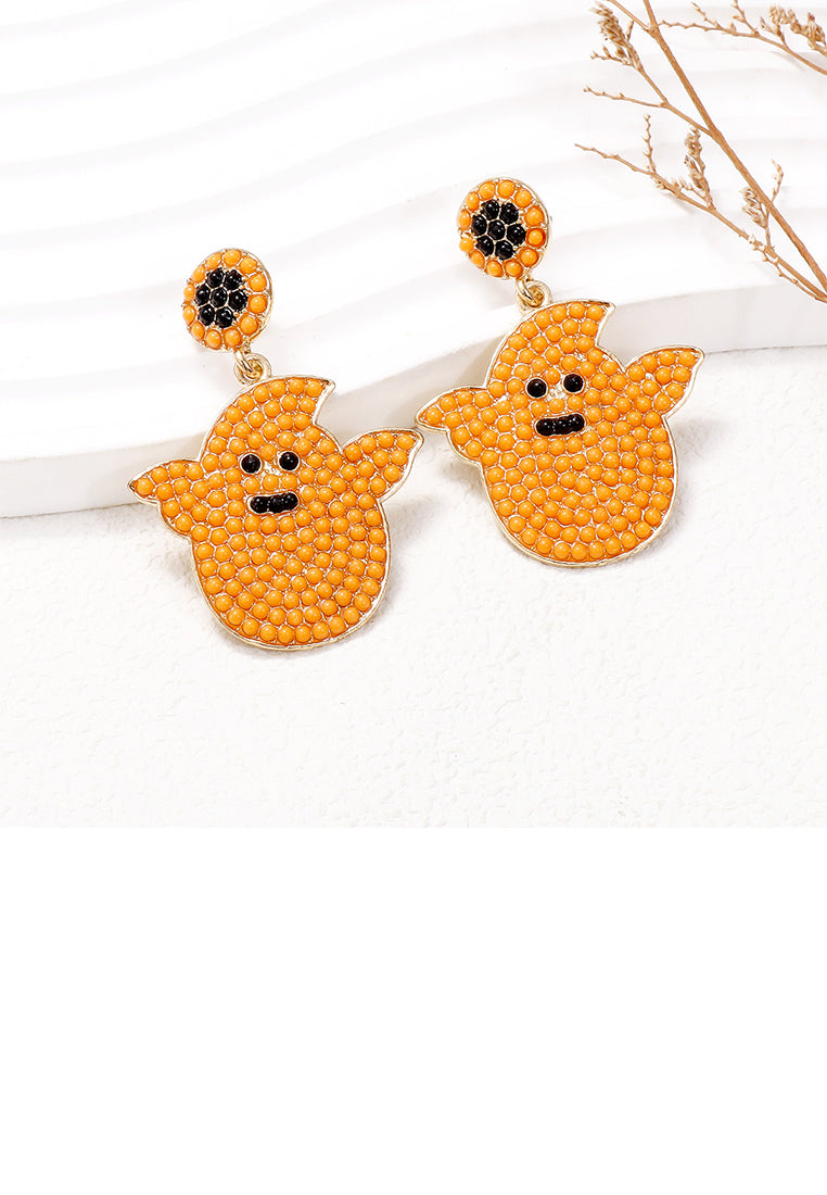 Fashion and Creative Plated Gold Halloween Ghost Earrings with Orange Imitation Pearls