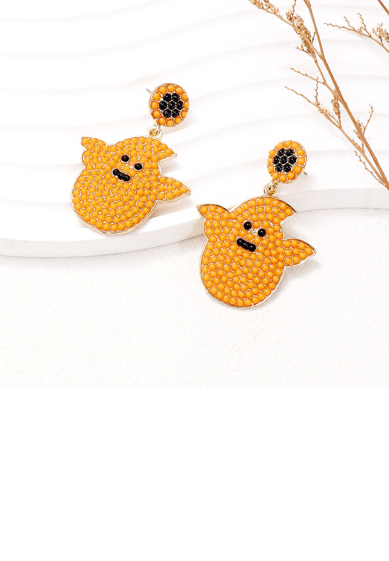 Fashion and Creative Plated Gold Halloween Ghost Earrings with Orange Imitation Pearls