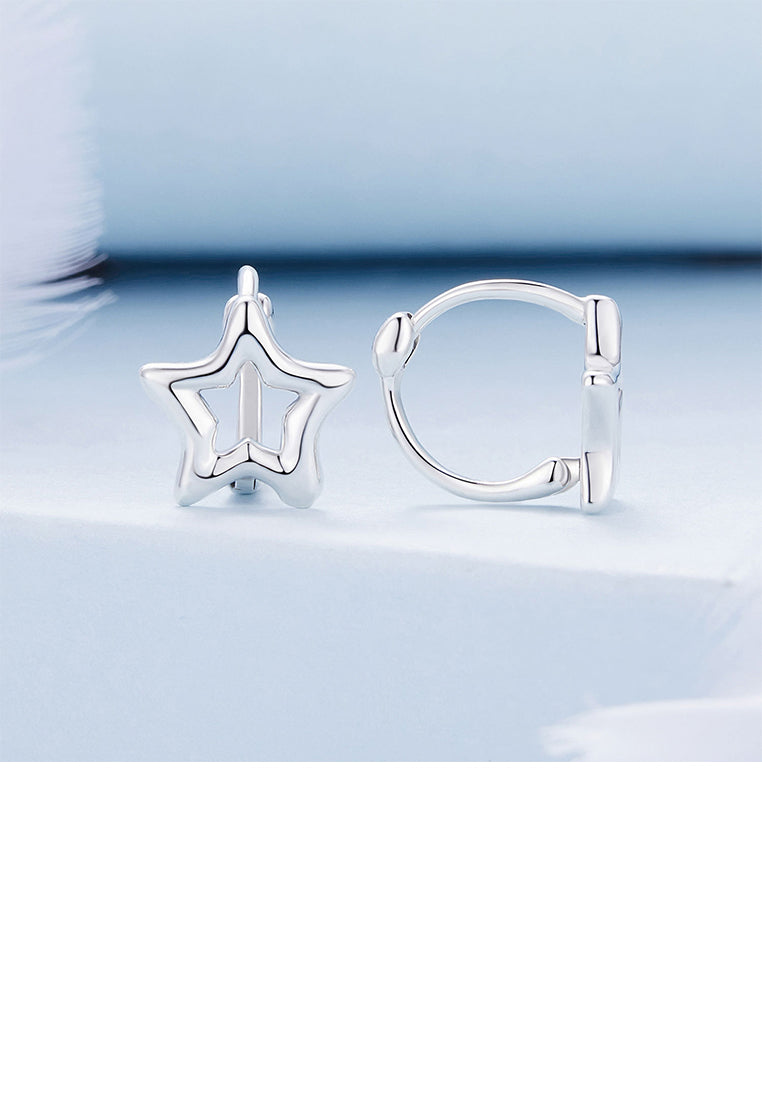 925 Sterling Silver Fashion Simple Hollow Star Geometric Earrings