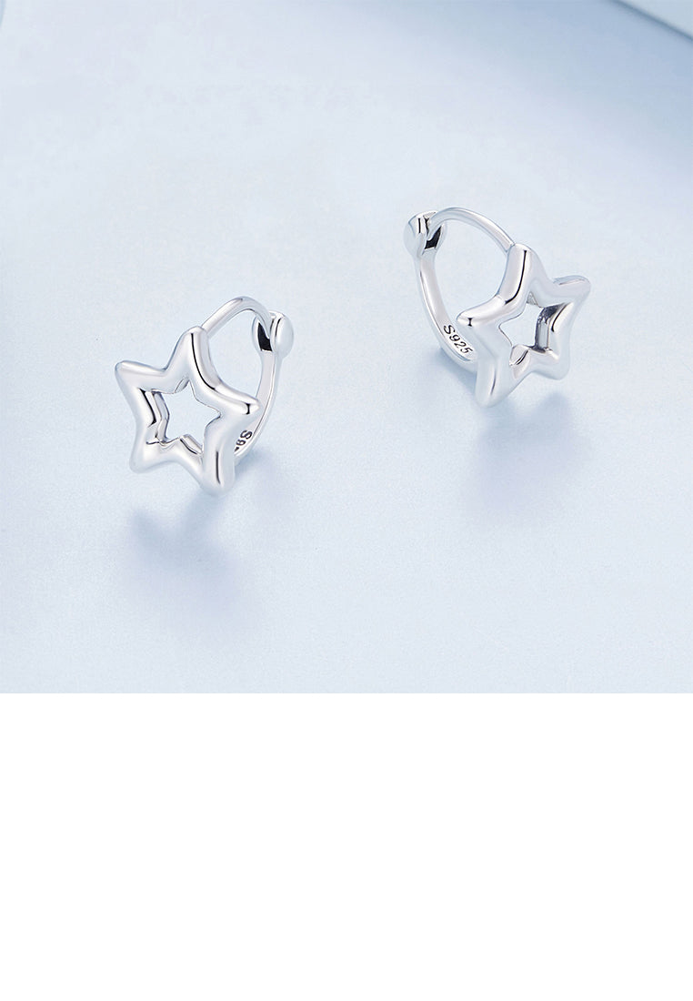 925 Sterling Silver Fashion Simple Hollow Star Geometric Earrings