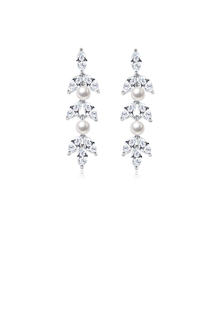 Fashion Temperament Geometric Tassel Imitation Pearl Earrings with Cubic Zirconia - Luxurious Look