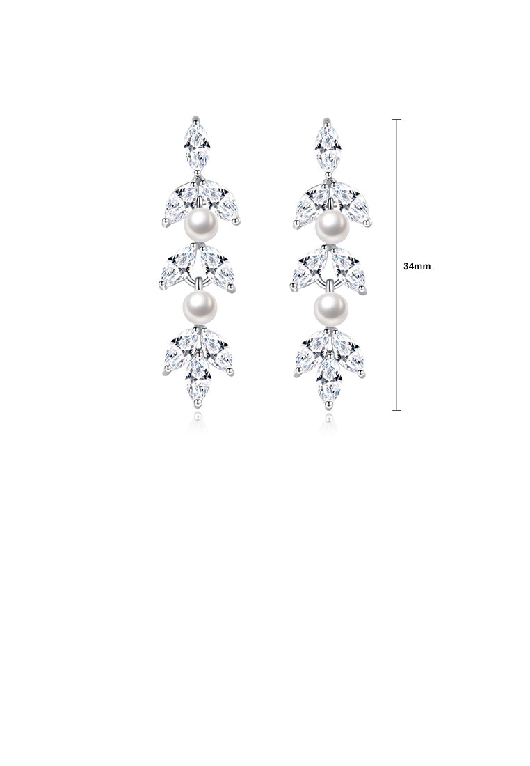 Fashion Temperament Geometric Tassel Imitation Pearl Earrings with Cubic Zirconia - Luxurious Look