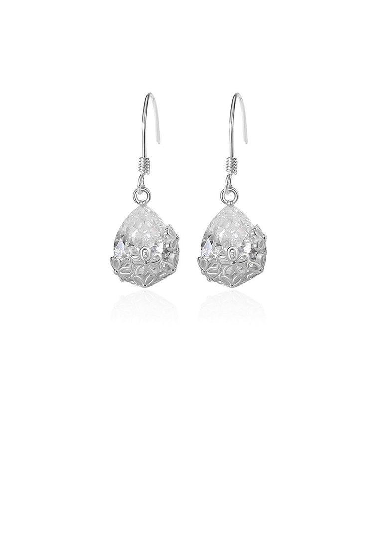 925 Sterling Silver Fashion Temperament Flower Water Drop Earrings with Cubic Zirconia - Luxurious Look
