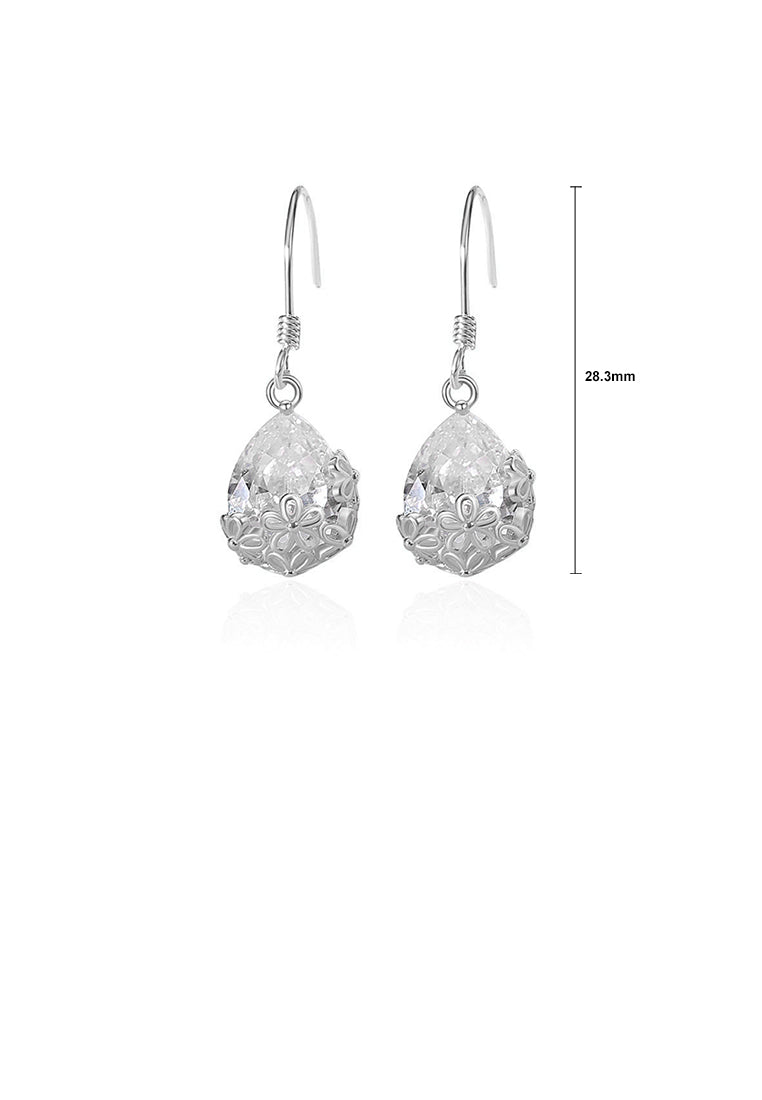 925 Sterling Silver Fashion Temperament Flower Water Drop Earrings with Cubic Zirconia - Luxurious Look