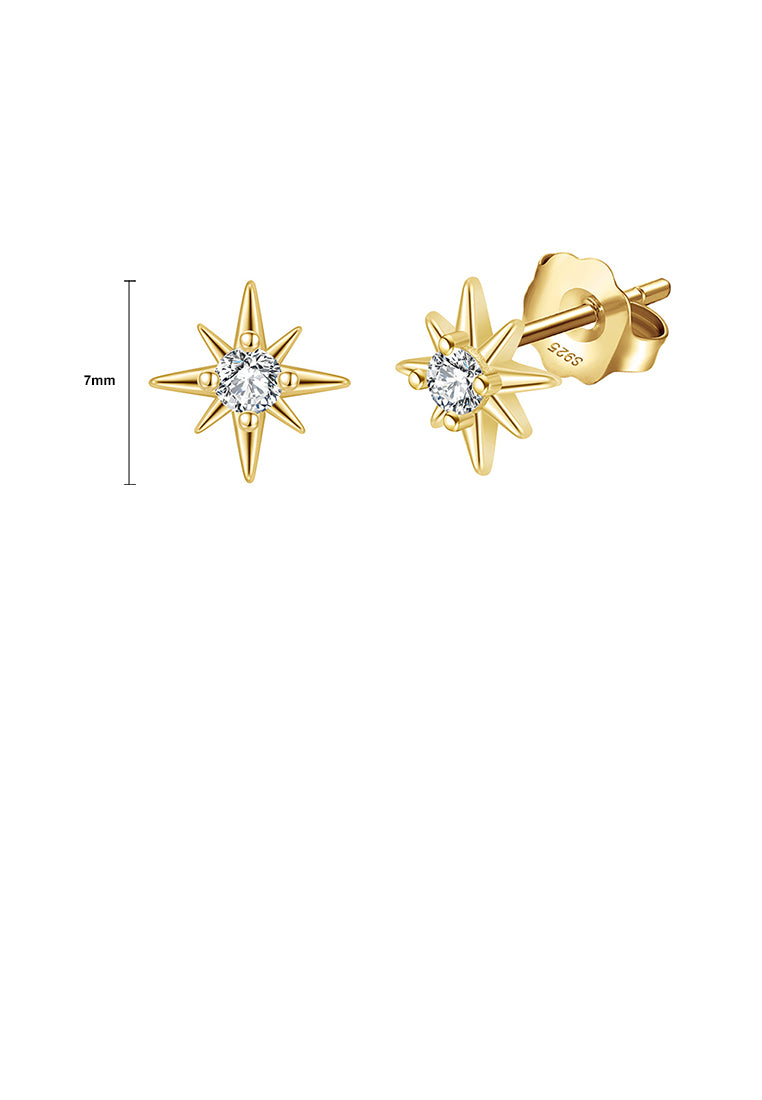 925 Sterling Silver Plated Gold Simple Cute Star Stud Earrings with Cubic Zirconia - Luxurious Look