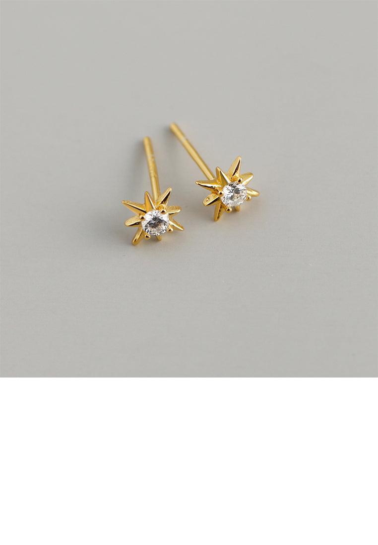 925 Sterling Silver Plated Gold Simple Cute Star Stud Earrings with Cubic Zirconia - Luxurious Look