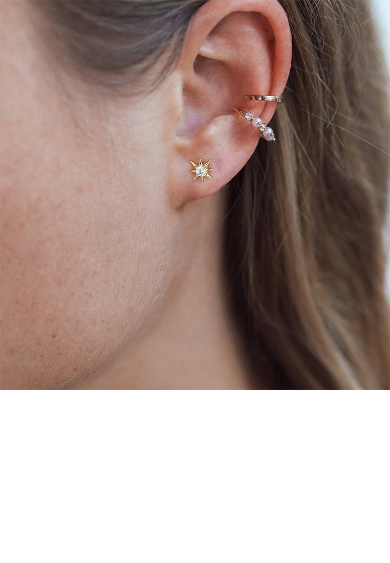 925 Sterling Silver Plated Gold Simple Cute Star Stud Earrings with Cubic Zirconia - Luxurious Look