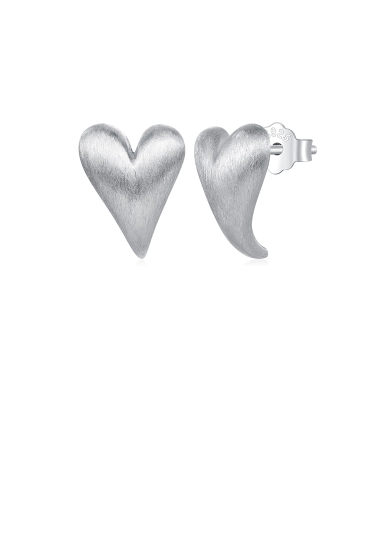 925 Sterling Silver Simple and Fashion Brushed Heart-shaped Stud Earrings