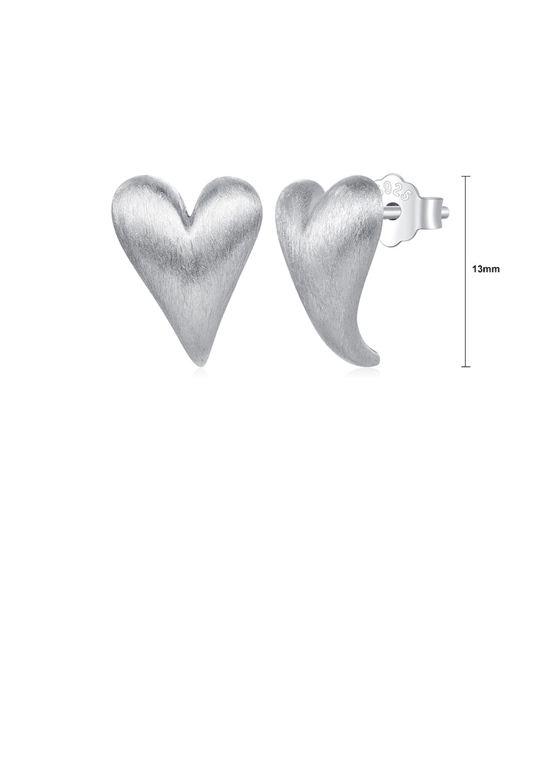 925 Sterling Silver Simple and Fashion Brushed Heart-shaped Stud Earrings