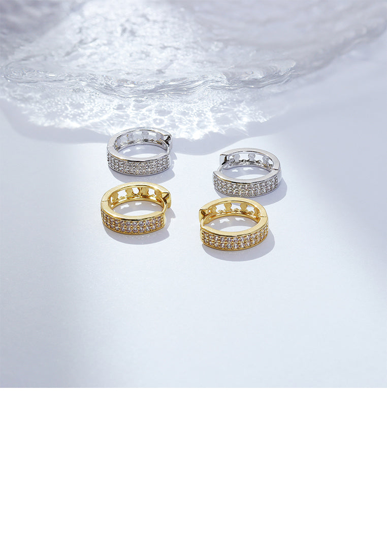 Simple Fashion Plated Gold Geometric Hoop Earrings with Cubic Zirconia - Luxurious Look