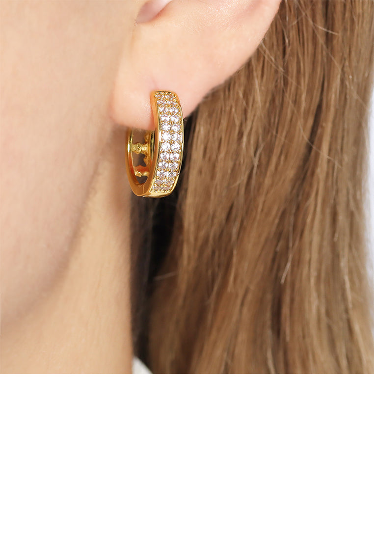 Simple Fashion Plated Gold Geometric Hoop Earrings with Cubic Zirconia - Luxurious Look