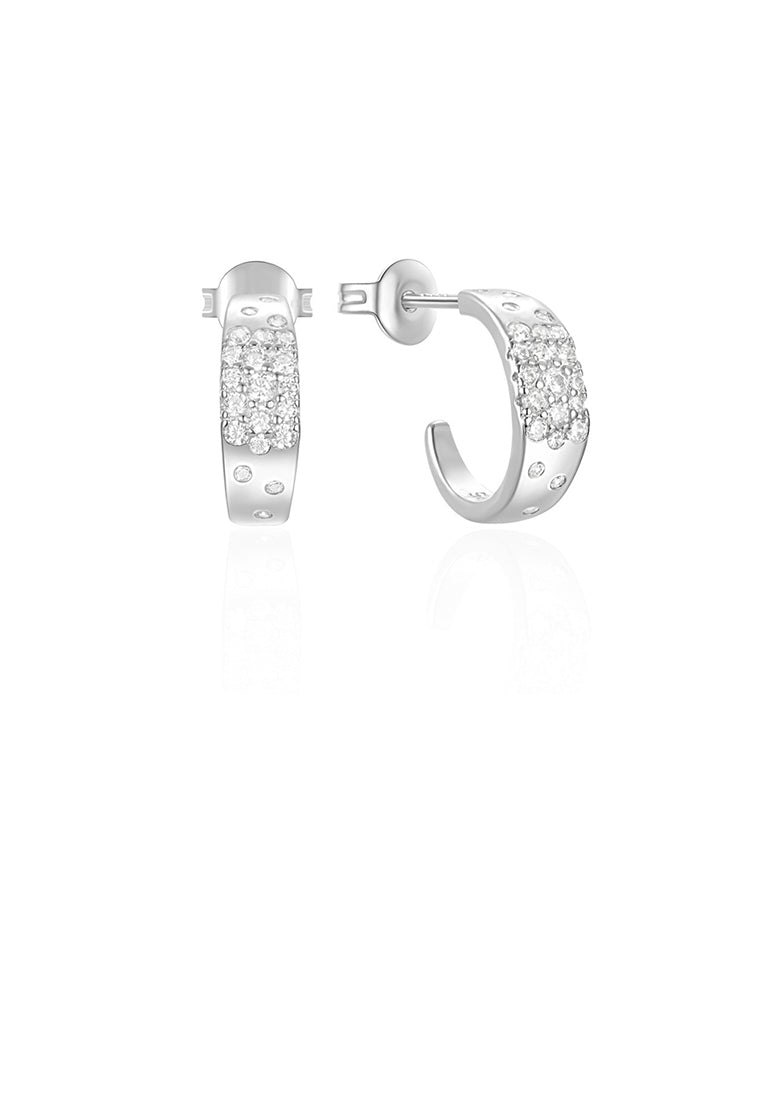 925 Sterling Silver Simple Brilliant C-shaped Geometric Stud Earrings with Cubic Zirconia - Luxurious Look