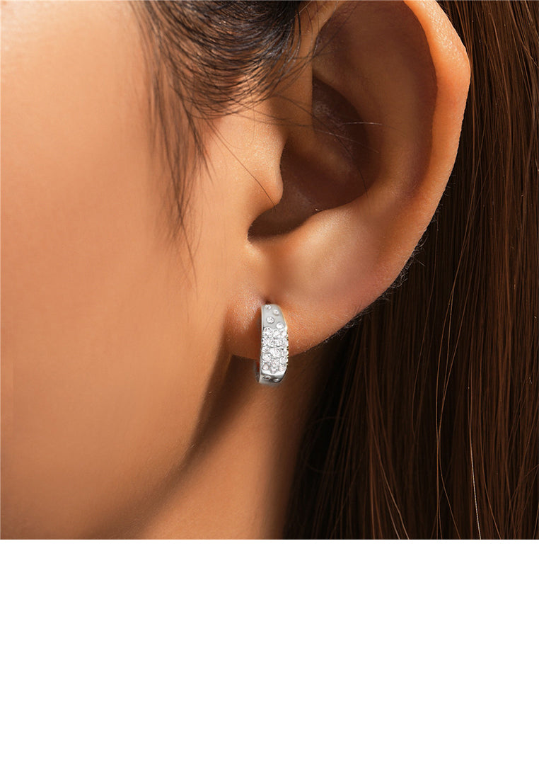 925 Sterling Silver Simple Brilliant C-shaped Geometric Stud Earrings with Cubic Zirconia - Luxurious Look