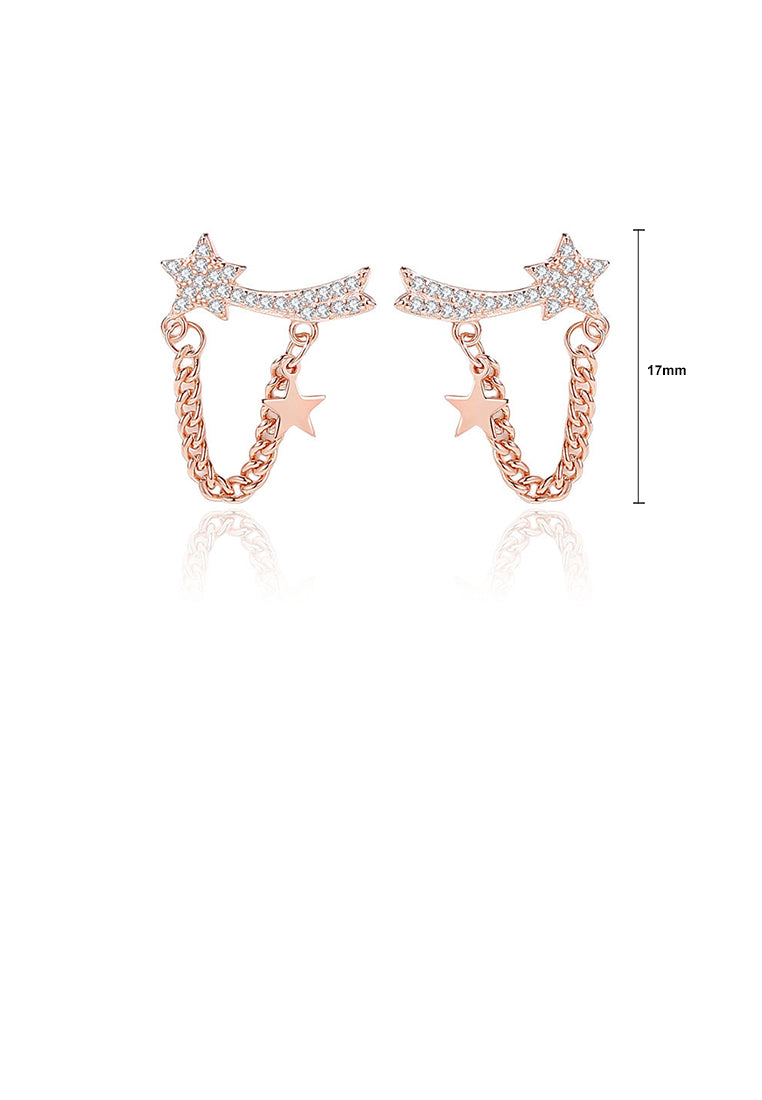 925 Sterling Silver Plated Rose Gold Fashion Simple Shooting Star Tassel Stud Earrings with Cubic Zirconia - Luxurious Look