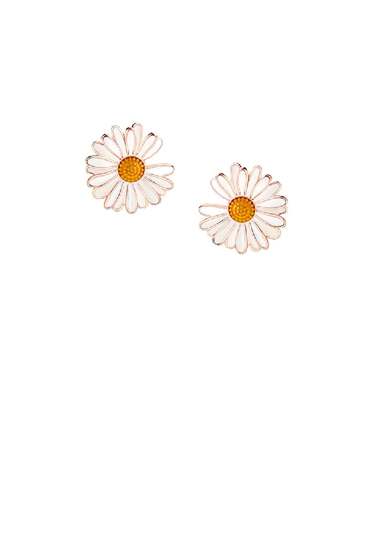 925 Sterling Silver Plated Rose Gold Simple Enamel Daisy Stud Earrings
