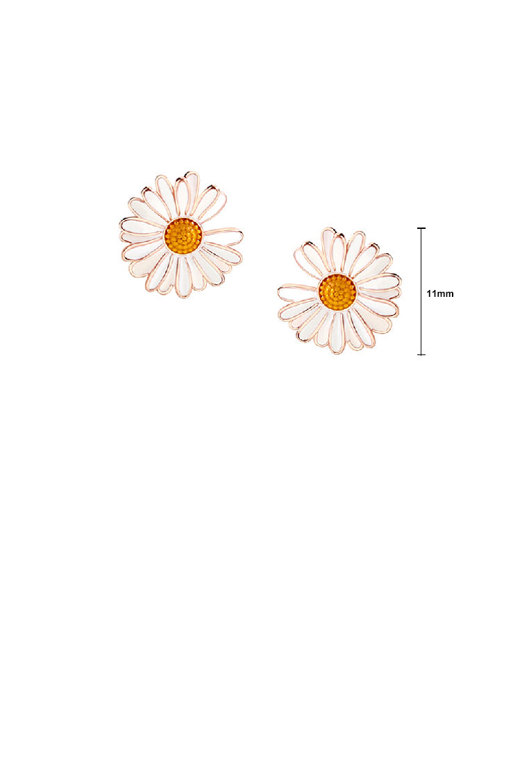 925 Sterling Silver Plated Rose Gold Simple Enamel Daisy Stud Earrings