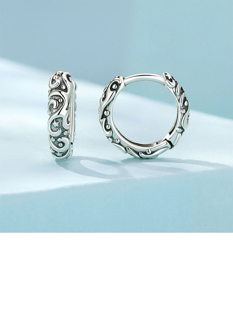 925 Sterling Silver Fashion Vintage Pattern Geometric Circle Earrings