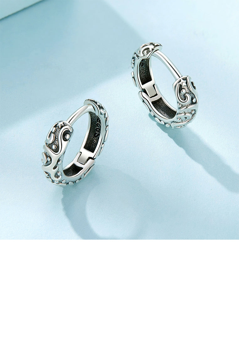 925 Sterling Silver Fashion Vintage Pattern Geometric Circle Earrings