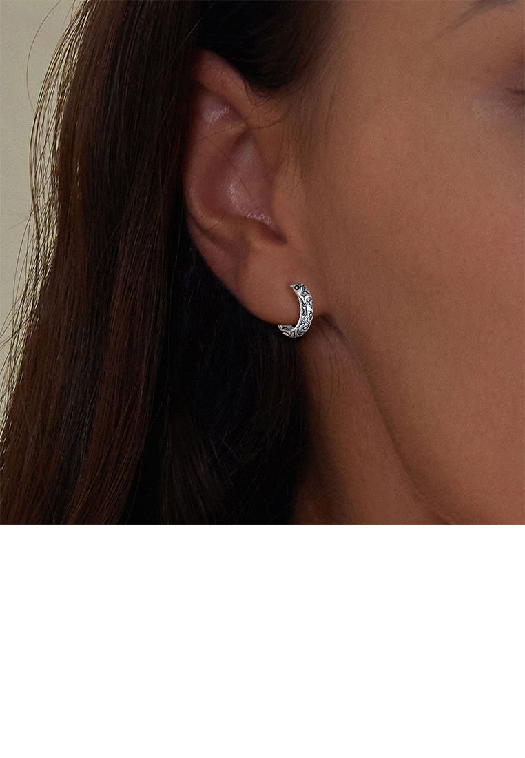 925 Sterling Silver Fashion Vintage Pattern Geometric Circle Earrings