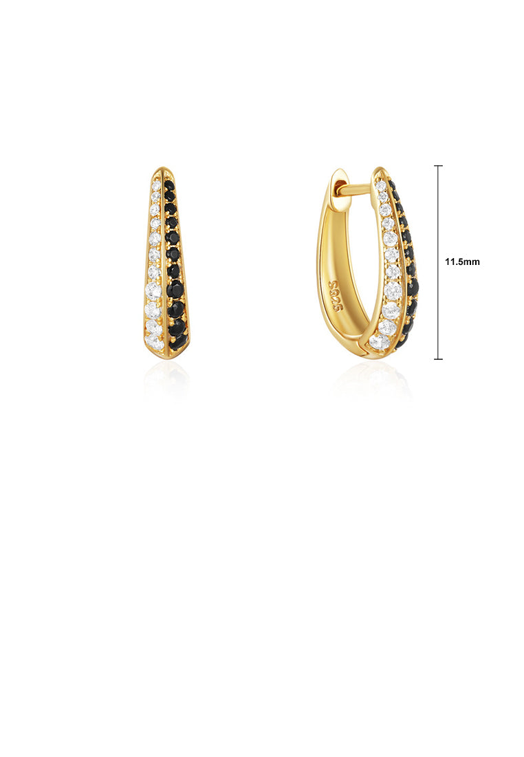 925 Sterling Silver Plated Gold Fashion Simple Double Row Cubic Zirconia Geometric Hoop Earrings - Luxurious Look