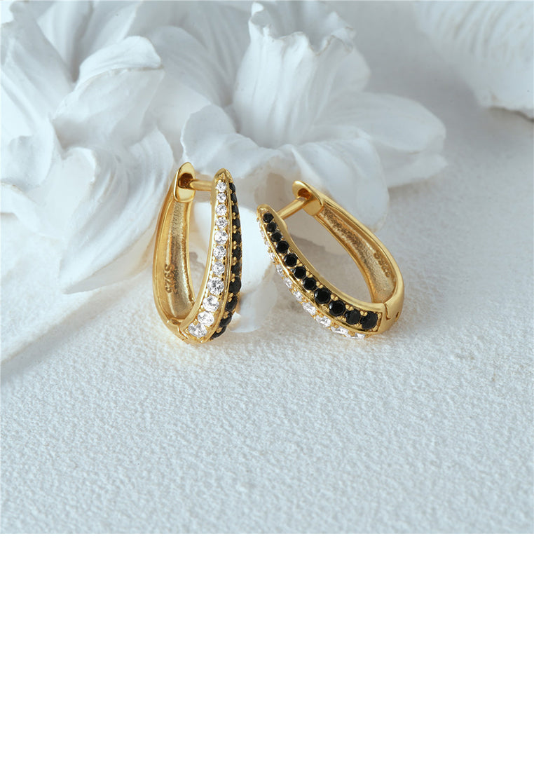 925 Sterling Silver Plated Gold Fashion Simple Double Row Cubic Zirconia Geometric Hoop Earrings - Luxurious Look