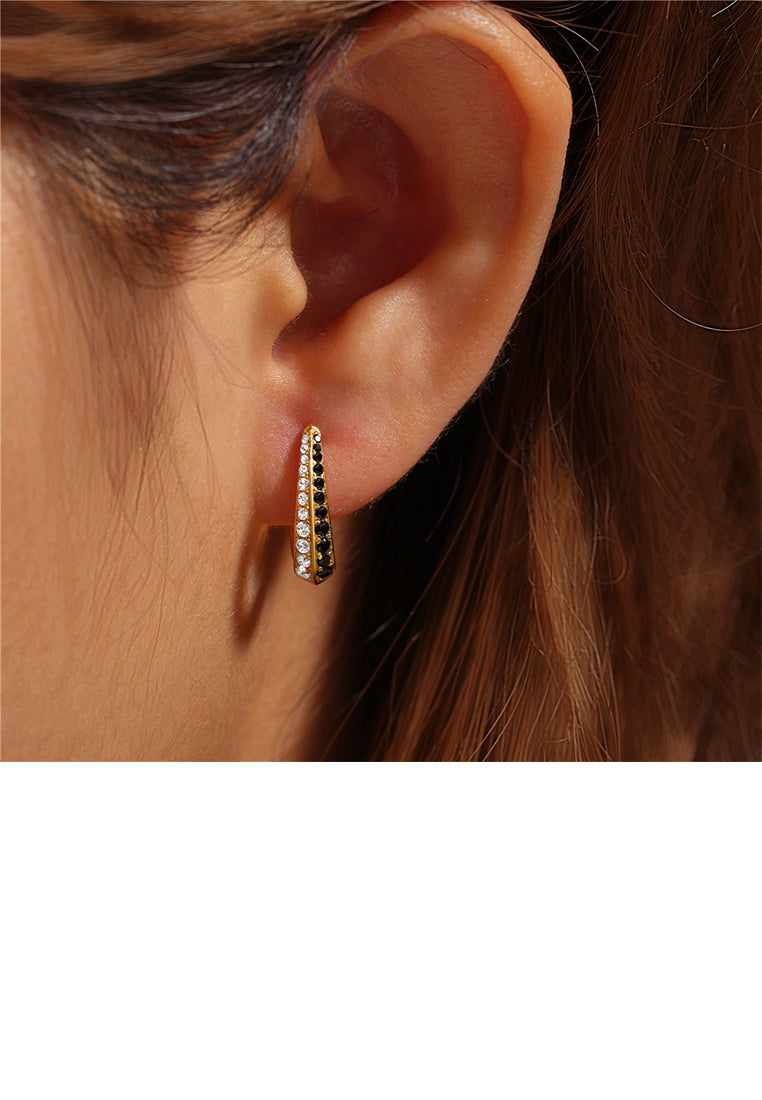 925 Sterling Silver Plated Gold Fashion Simple Double Row Cubic Zirconia Geometric Hoop Earrings - Luxurious Look