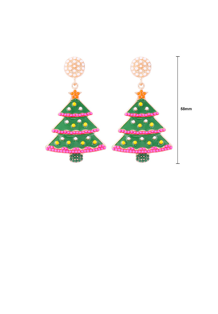 Simple and Fashion Plated Gold Enamel Christmas Tree Stud Earrings with White Imitation Pearls