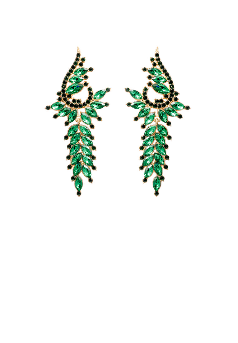 Fashion and Elegant Plated Gold Geometric Tassel Earrings with Green Cubic Zirconia - Luxurious Look