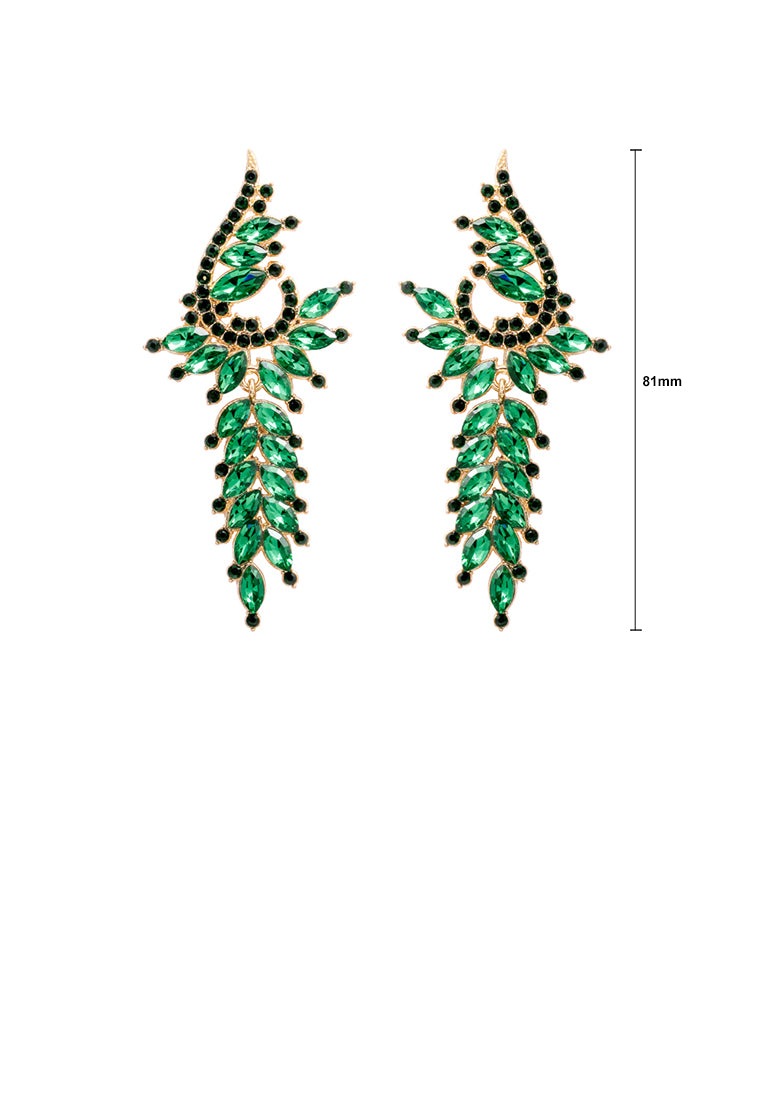 Fashion and Elegant Plated Gold Geometric Tassel Earrings with Green Cubic Zirconia - Luxurious Look