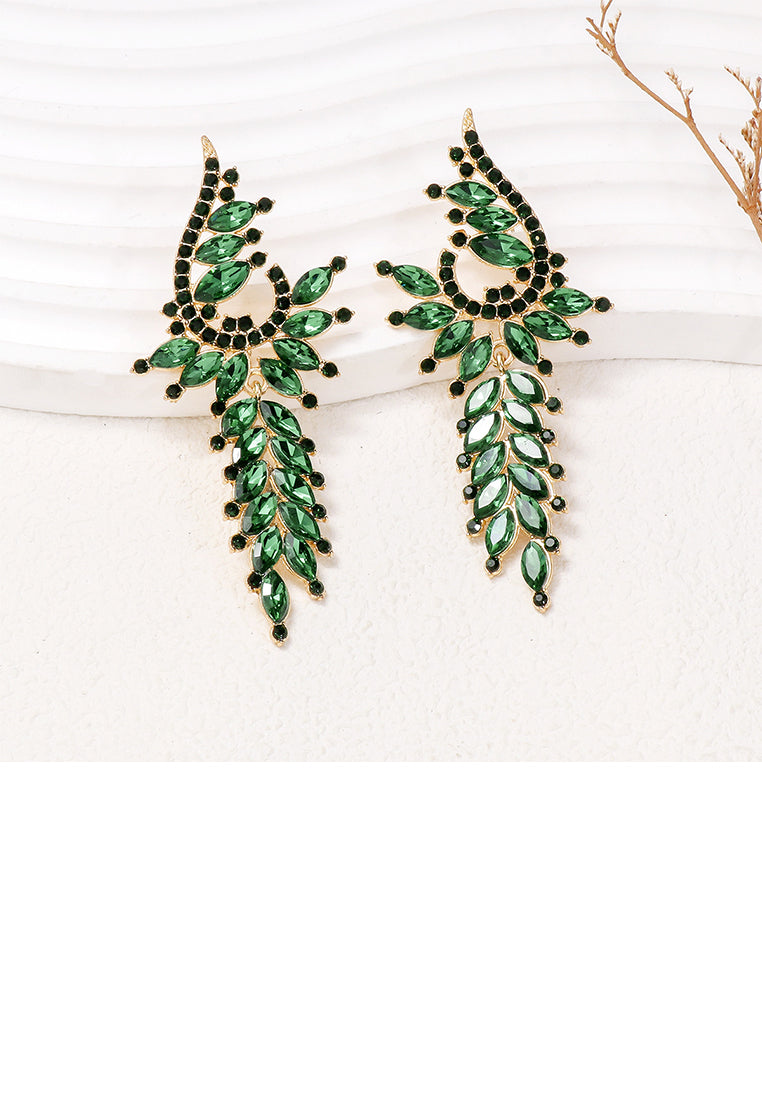Fashion and Elegant Plated Gold Geometric Tassel Earrings with Green Cubic Zirconia - Luxurious Look