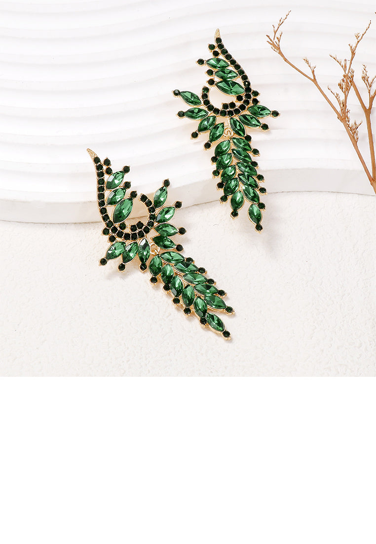 Fashion and Elegant Plated Gold Geometric Tassel Earrings with Green Cubic Zirconia - Luxurious Look