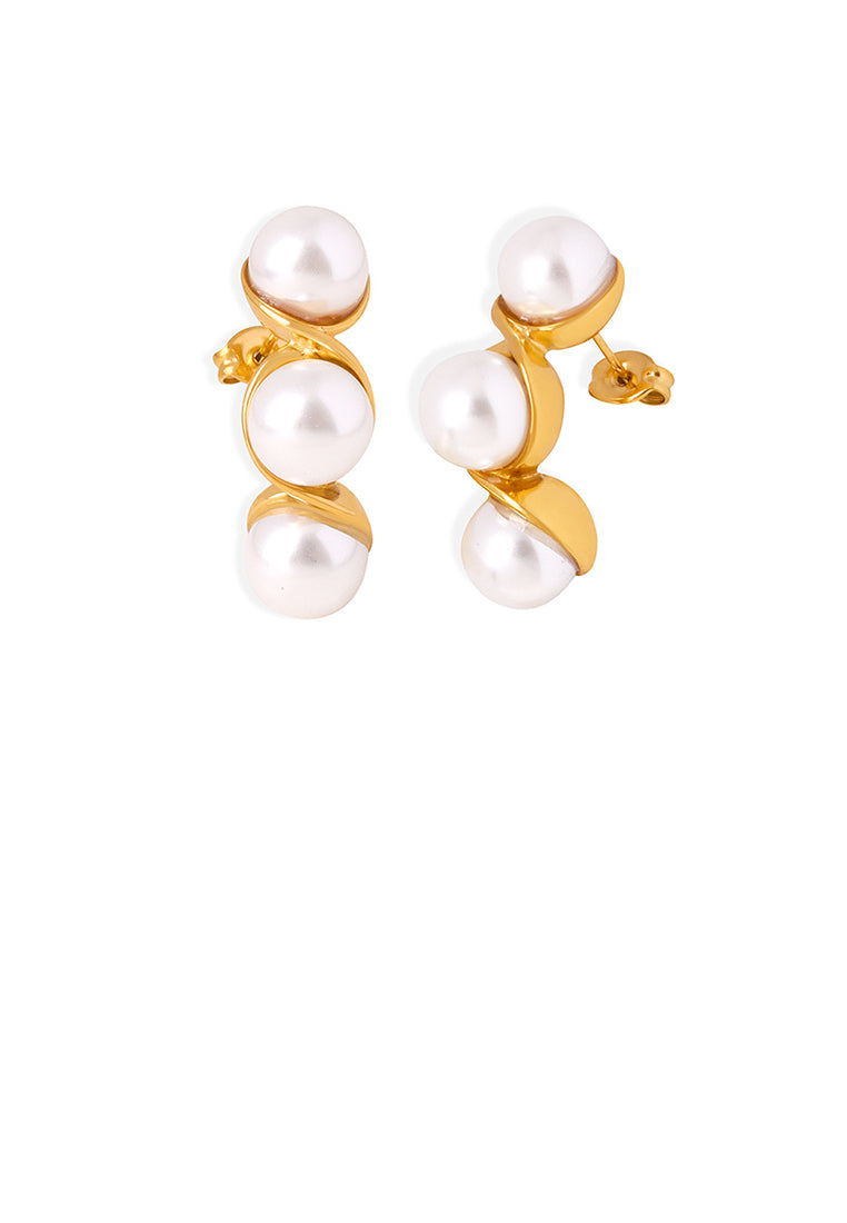 Fashion and Elegant Plated Gold 316L Stainless Steel Pea Imitation Pearl Earrings - Luxurious Look