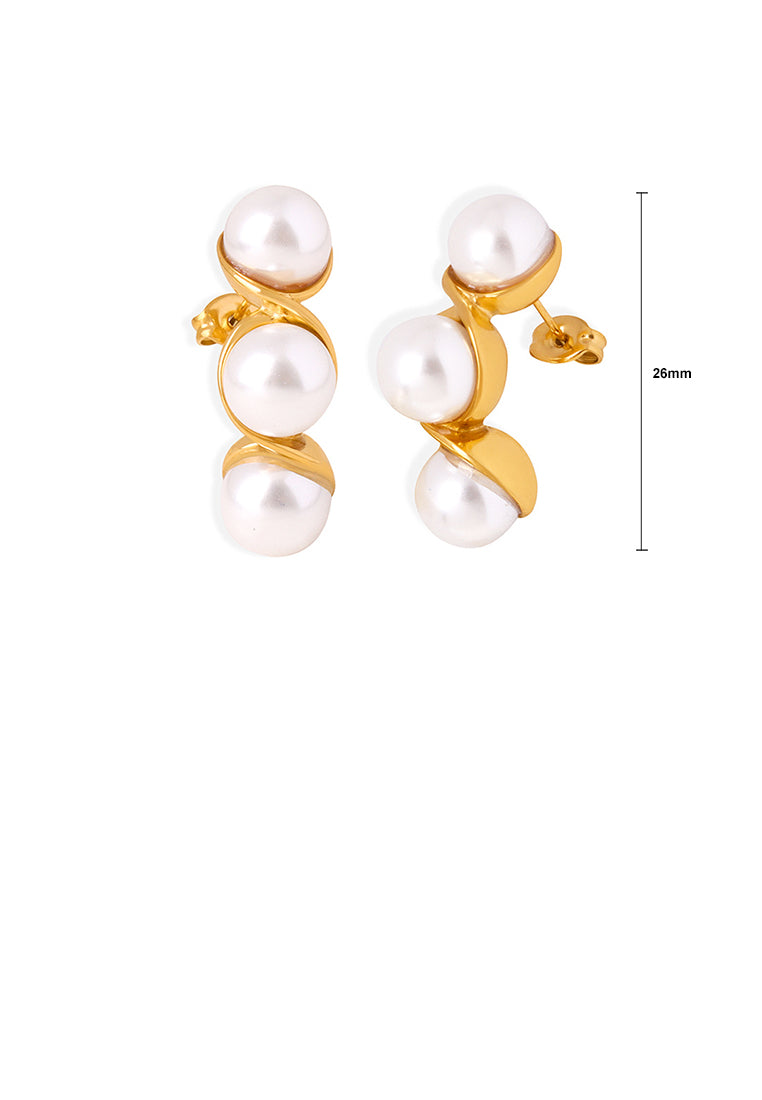Fashion and Elegant Plated Gold 316L Stainless Steel Pea Imitation Pearl Earrings - Luxurious Look