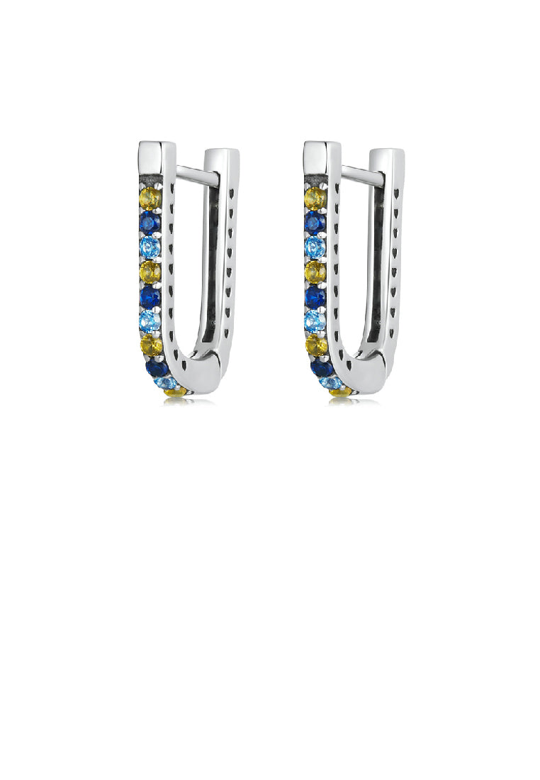925 Sterling Silver Simple Fashion U-Shape Geometric Stud Earrings with Colorful Cubic Zirconia - Luxurious Look