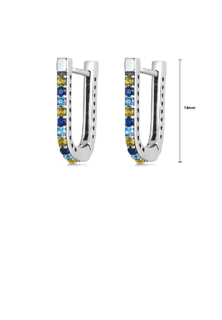 925 Sterling Silver Simple Fashion U-Shape Geometric Stud Earrings with Colorful Cubic Zirconia - Luxurious Look