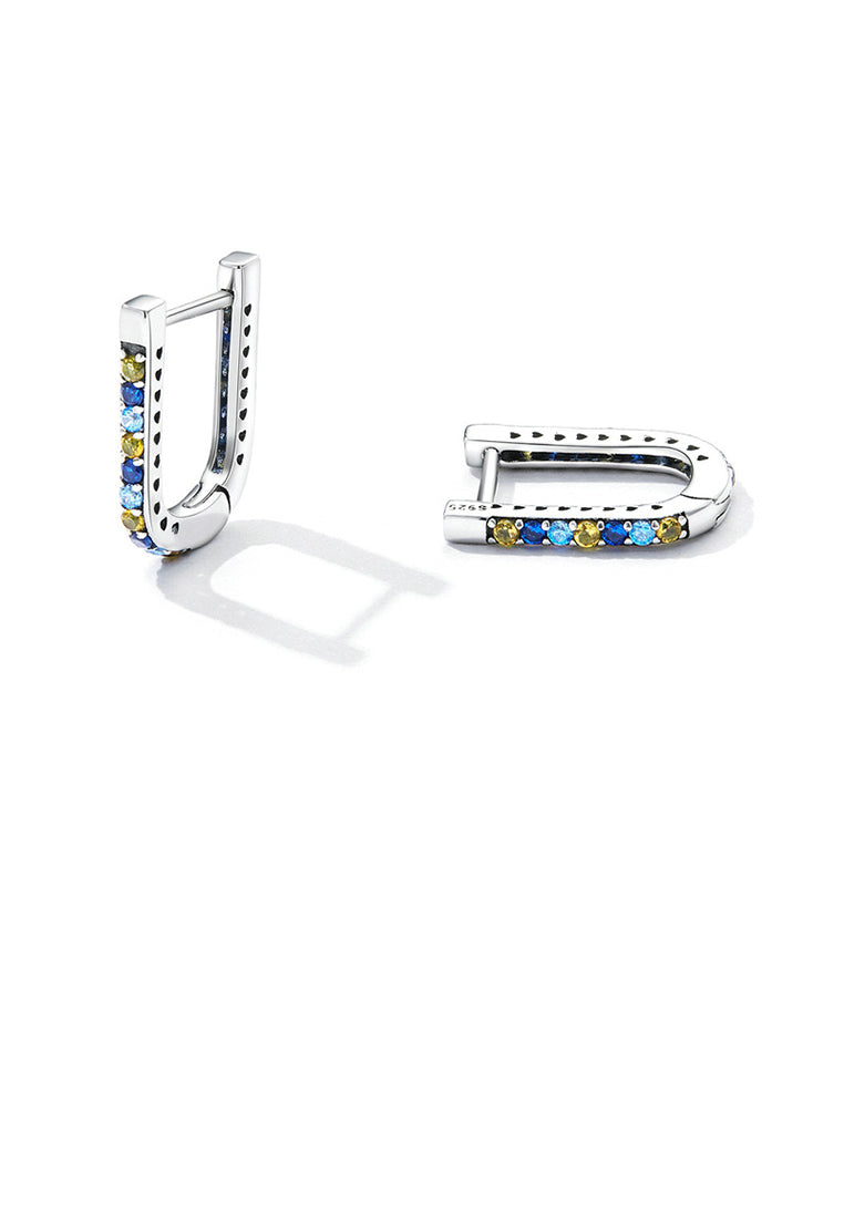 925 Sterling Silver Simple Fashion U-Shape Geometric Stud Earrings with Colorful Cubic Zirconia - Luxurious Look