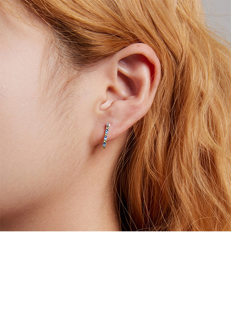 925 Sterling Silver Simple Fashion U-Shape Geometric Stud Earrings with Colorful Cubic Zirconia - Luxurious Look