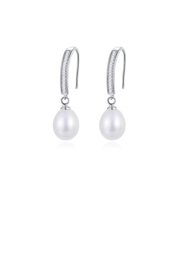 925 Sterling Silver Fashion and Elegant Water Drop Shape Freshwater Pearl Earrings with Cubic Zirconia - Luxurious Look