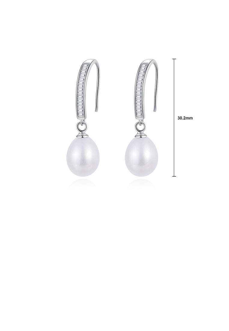 925 Sterling Silver Fashion and Elegant Water Drop Shape Freshwater Pearl Earrings with Cubic Zirconia - Luxurious Look