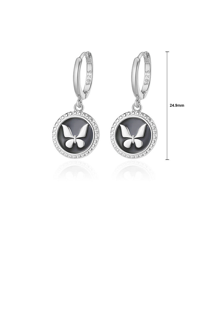 925 Sterling Silver Fashion Temperament Butterfly Enamel Round Earrings