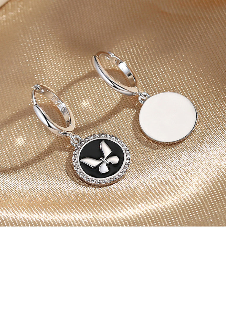 925 Sterling Silver Fashion Temperament Butterfly Enamel Round Earrings