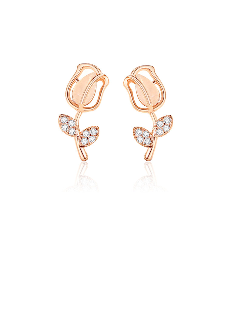 925 Sterling Silver Plated Rose Gold Simple and Fashion Tulip Imitation Cats Eye Stud Earrings with Cubic Zirconia - Luxurious Look