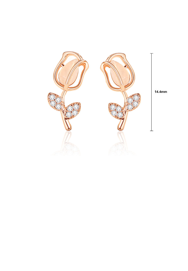 925 Sterling Silver Plated Rose Gold Simple and Fashion Tulip Imitation Cats Eye Stud Earrings with Cubic Zirconia - Luxurious Look