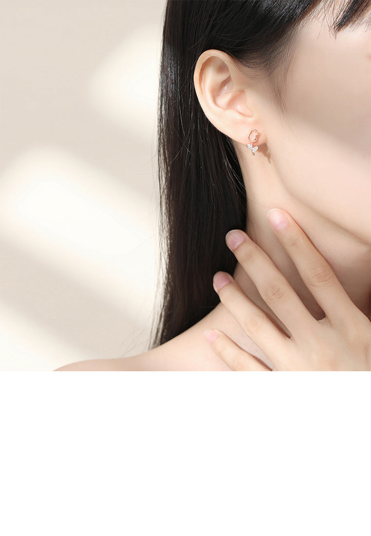 925 Sterling Silver Plated Rose Gold Simple and Fashion Tulip Imitation Cats Eye Stud Earrings with Cubic Zirconia - Luxurious Look