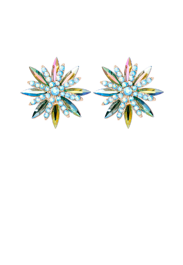 Fashion Brilliant Plated Gold Snowflake Stud Earrings with Green Cubic Zirconia - Luxurious Look